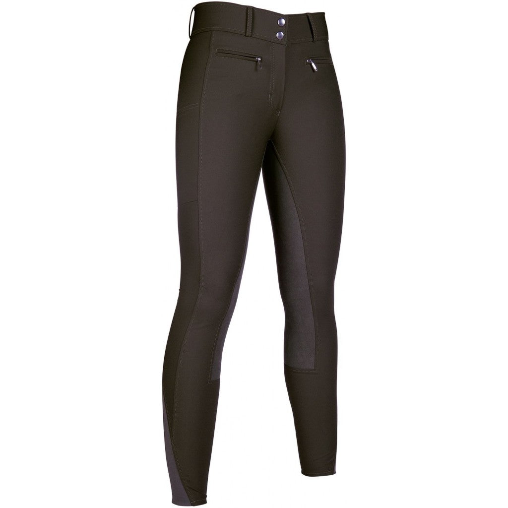 Pantalon d'équitation fond peau et taille haute pour cavalières HKM Liv marronPantalon équitation femme du 34 au 48 HKM Liv fond peau marron