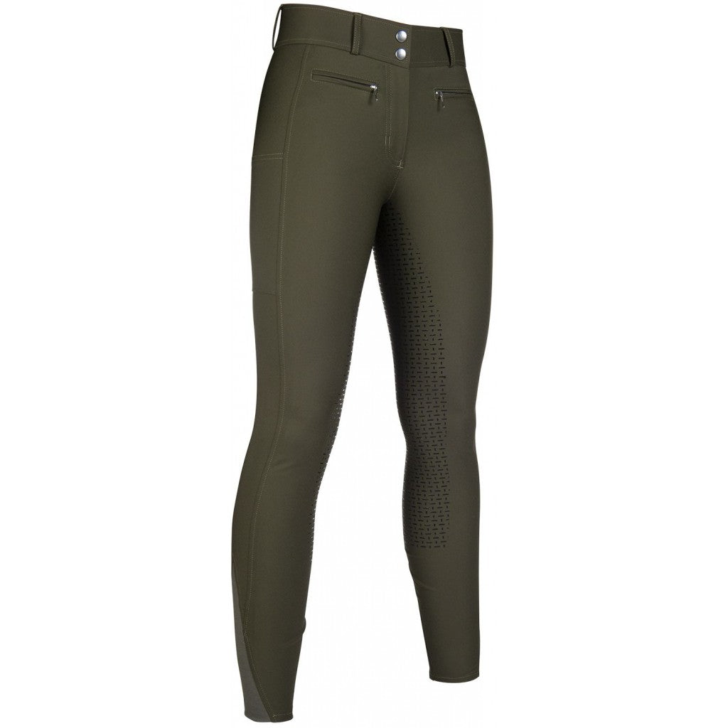 Pantalon d'équitation fond intégral silicone et taille haute pour cavalières HKM Liv vert
