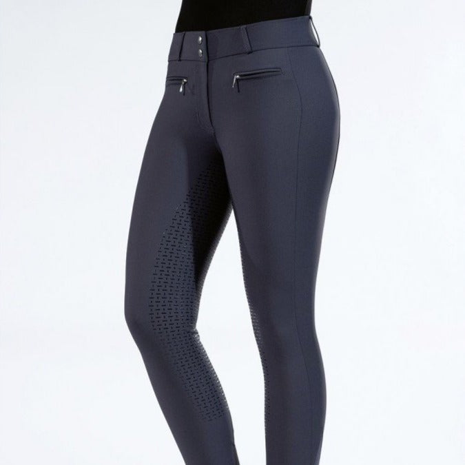 Pantalon d'équitation fond intégral silicone et taille haute pour cavalières HKM Liv marine