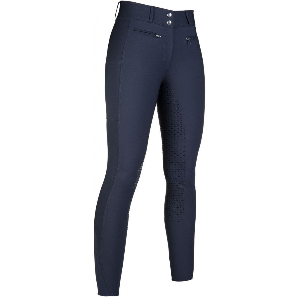 Pantalon d'équitation fond intégral silicone et taille haute pour cavalières HKM Liv marine