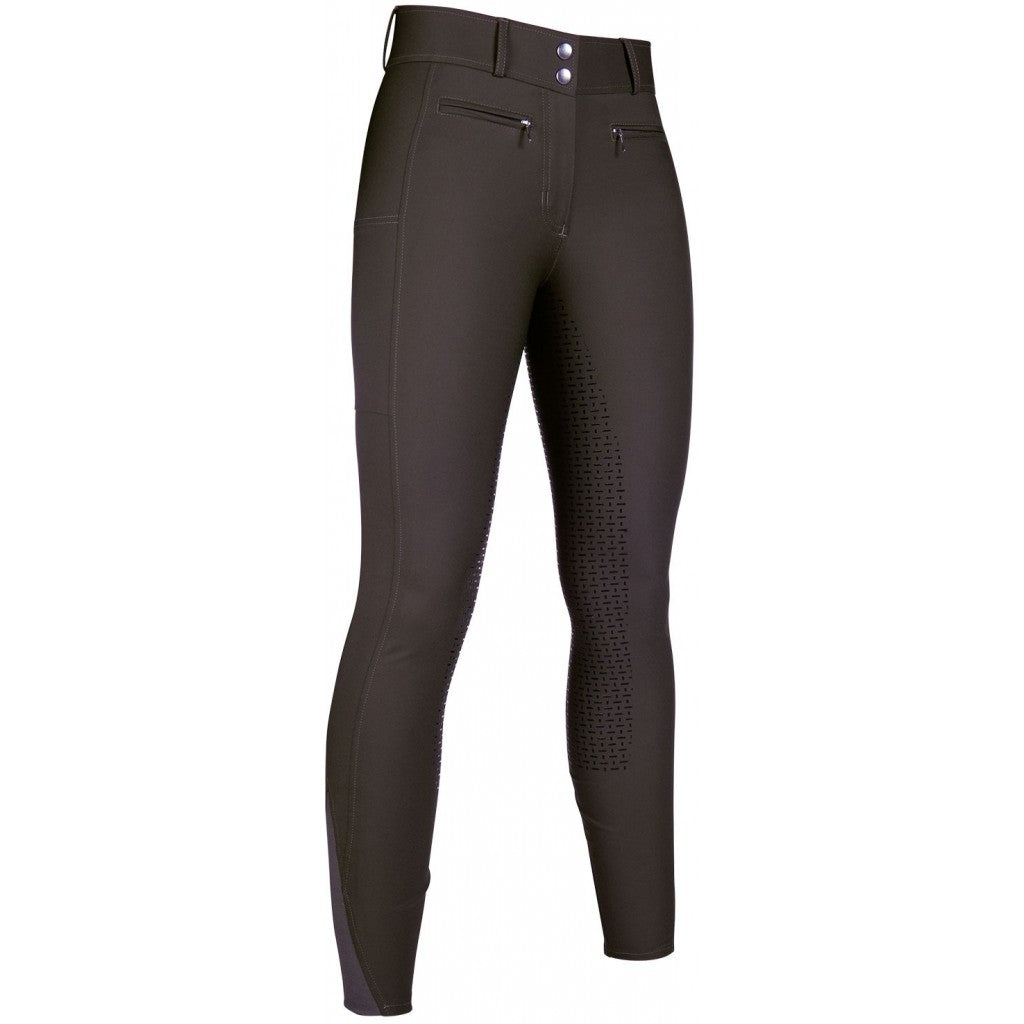 Pantalon d'équitation fond intégral silicone et taille haute pour cavalières HKM Liv marron