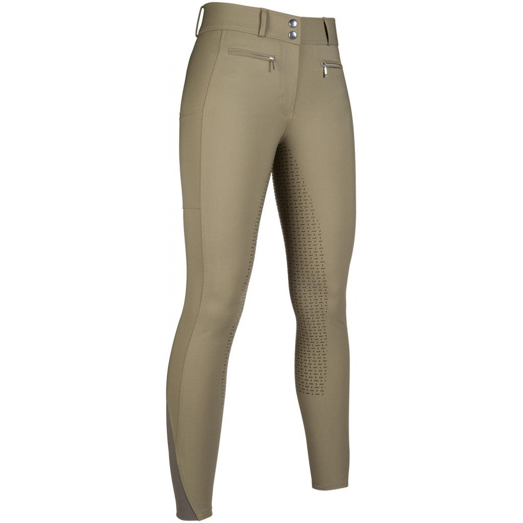 Pantalon d'équitation fond intégral silicone et taille haute pour cavalières HKM Liv olive