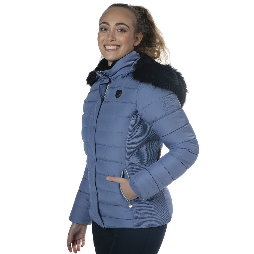 Parka avec capuche ornée de fourrure synthétique pour cavalières du XS au L Flags and Cup Sarnia bleu denim