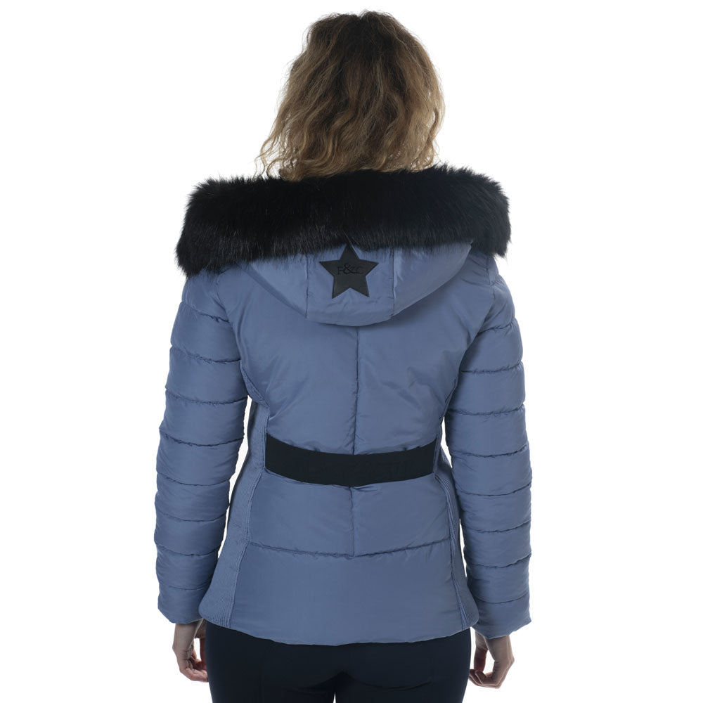 Parka avec capuche ornée de fourrure synthétique pour cavalières du XS au L Flags and Cup Sarnia bleu denim