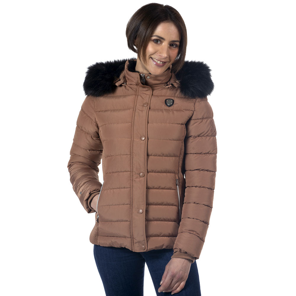 Parka avec capuche ornée de fourrure synthétique pour cavalières du XS au L Flags and Cup Sarnia moka