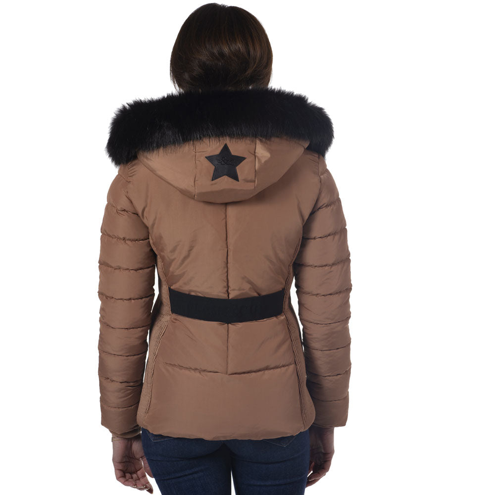 Parka avec capuche ornée de fourrure synthétique pour cavalières du XS au L Flags and Cup Sarnia moka