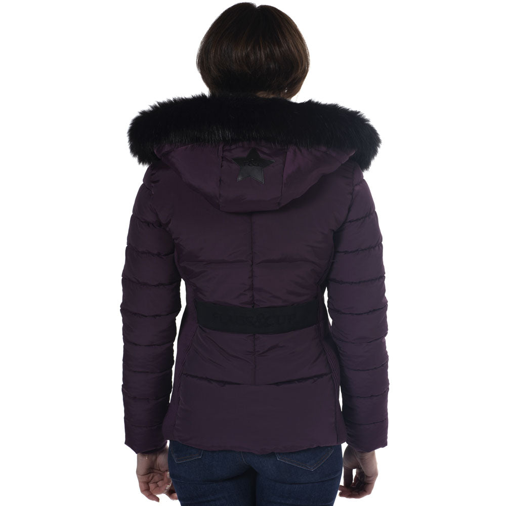 Parka avec capuche ornée de fourrure synthétique pour cavalières du XS au L Flags and Cup Sarnia prune