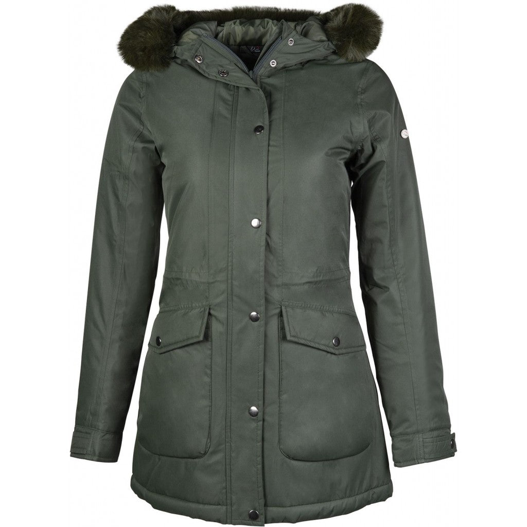Parka longue doublée de fourrure synthétique pour cavalières HKM Eaton vert foncé