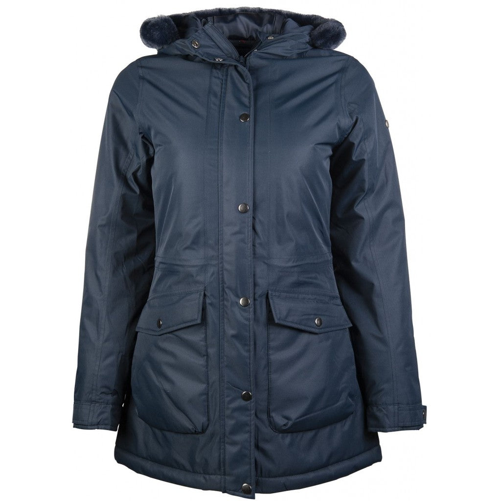 Parka longue doublée de fourrure synthétique pour cavalières HKM Eaton marine