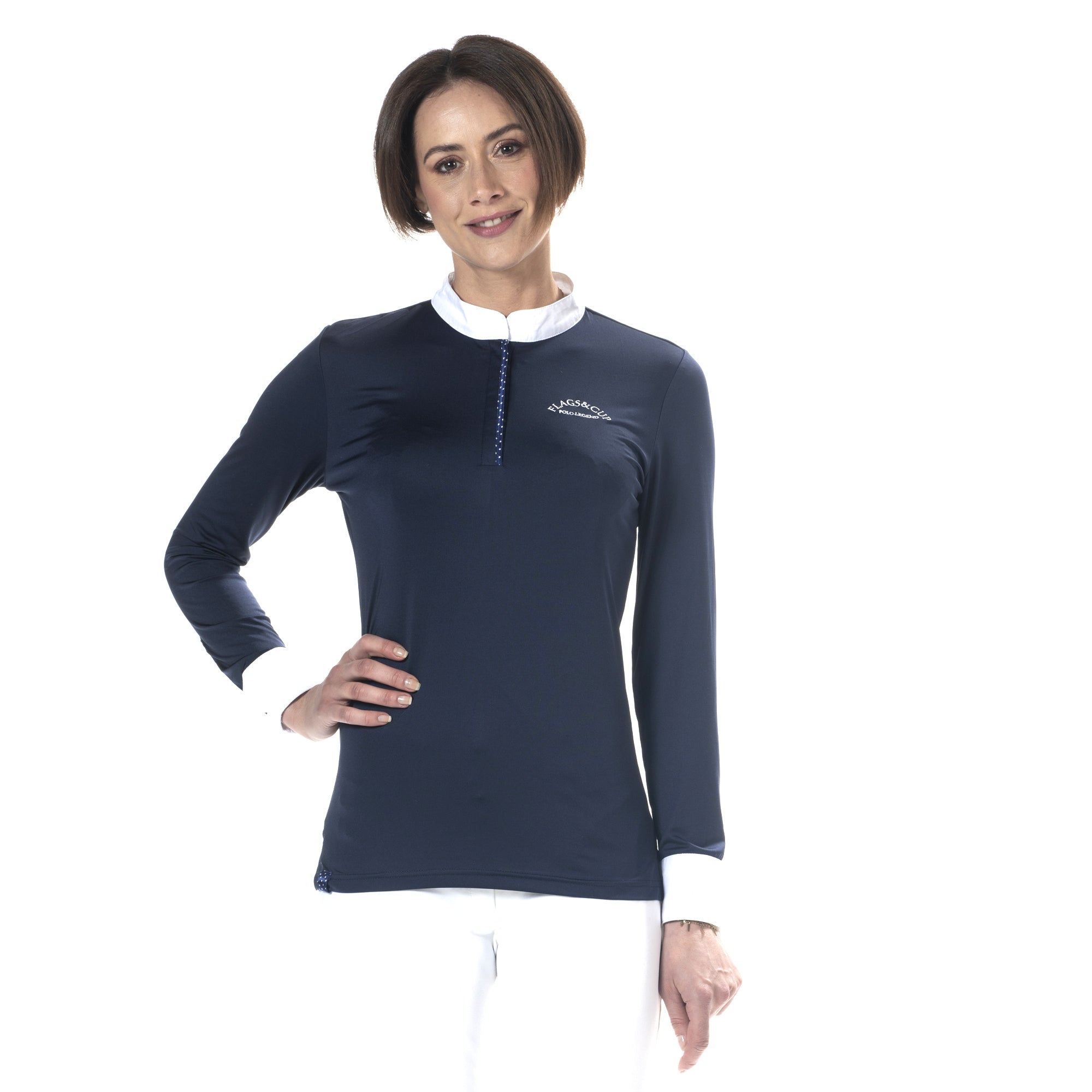 Polo de concours à manches longues pour femmes du XS au XXL Flags and Cup Clorinda marine