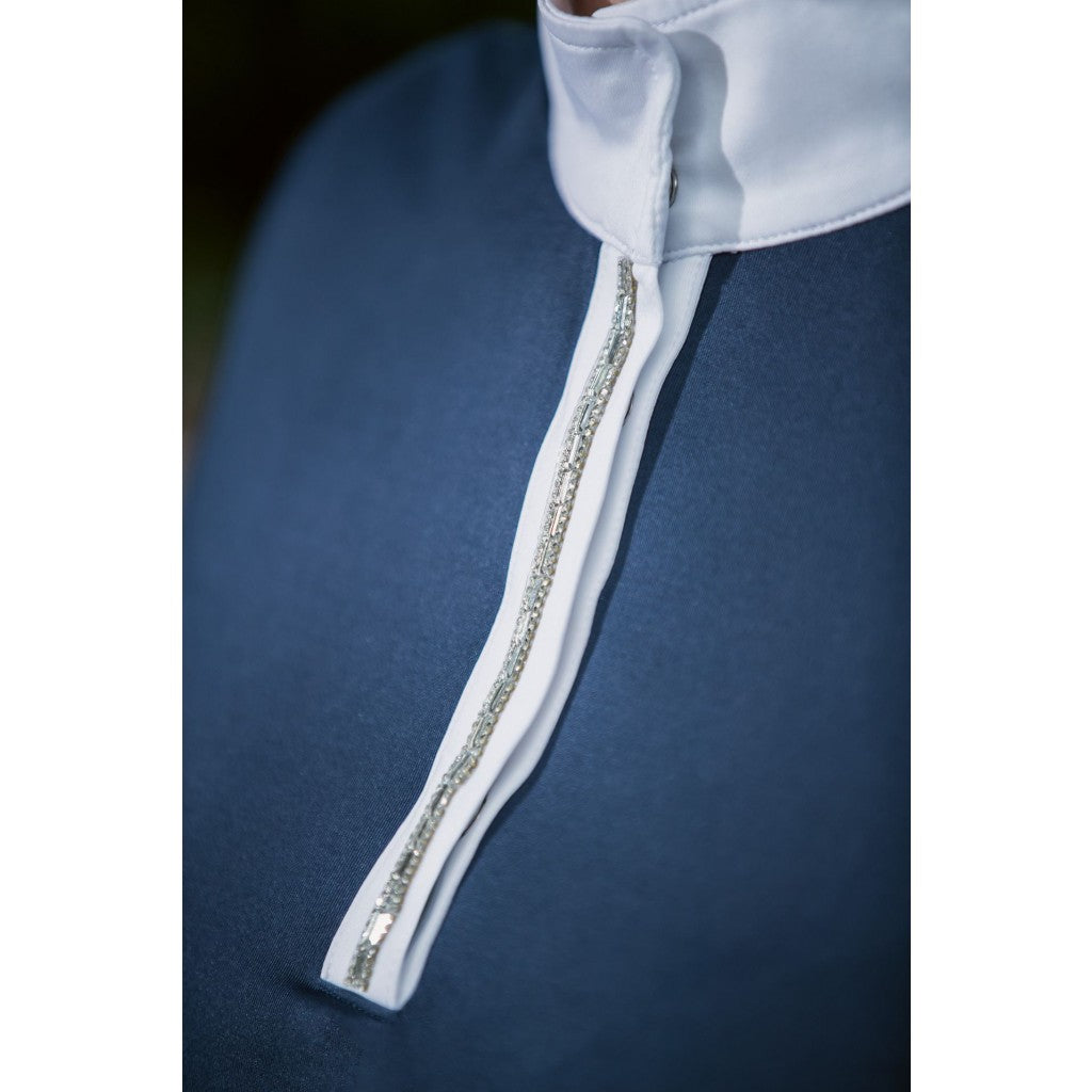 Polo de concours pour cavalières HKM Crystal marine détail fermeture