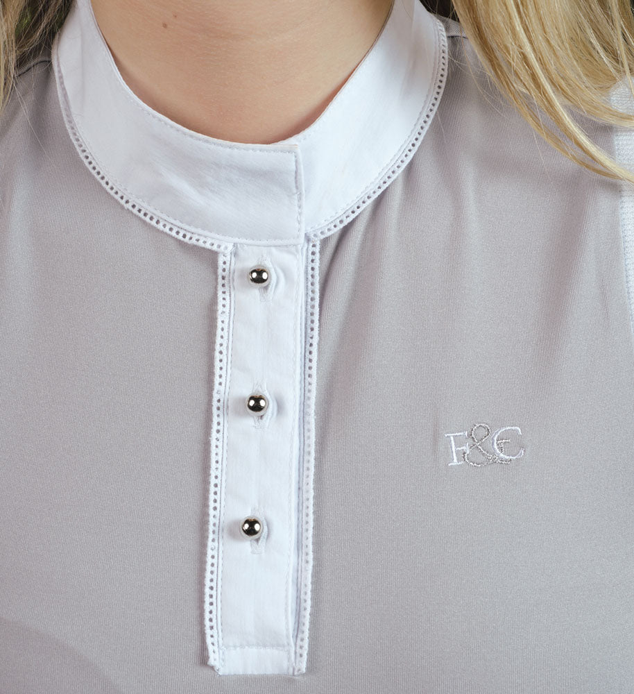 Polo de concours pour cavalières Flags&Cup Candiba manches courtes gris détail col