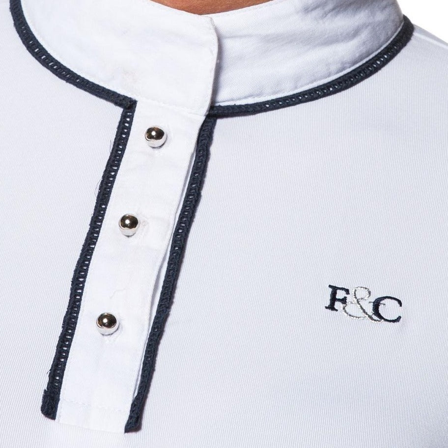 Polo de concours pour cavalières Flags&Cup Candiba sans manches blanc détail col