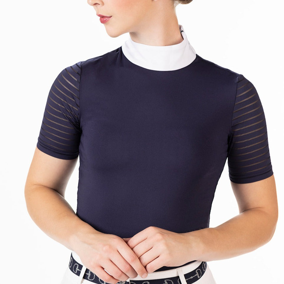 Polo de concours à manches courtes ajourées pour cavalières HKM Monaco marine du XS au XXL