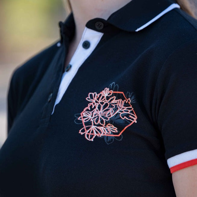 Polo à manches courtes pour femmes du XS au XXL HKM Savona noir détail