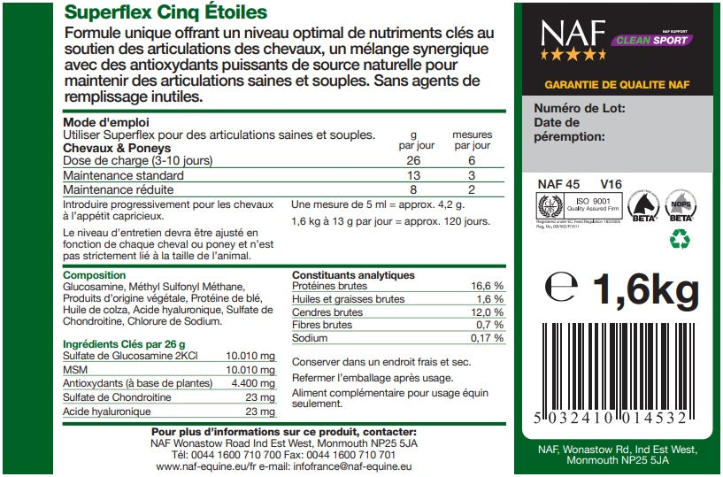 Etiquette du produit Naf Superflex 1.6 kilos