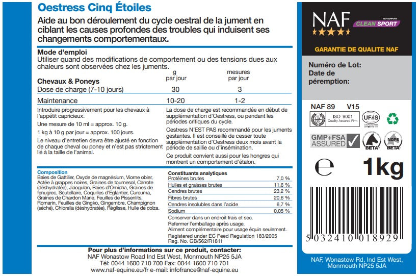 Etiquette du produit Naf Oestress poudre