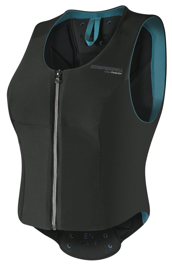 Protection dorsale pour les cavalières Komperdell noir et bleu de face