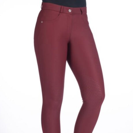 Pantalon d'équitation pour cavalières du 34 au 44 HKM Luna basanes grip rouge cerise
