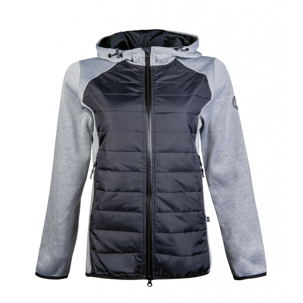Sweat bi-matière à capuche pour cavalières HKM Style gris et noir avec zip noir