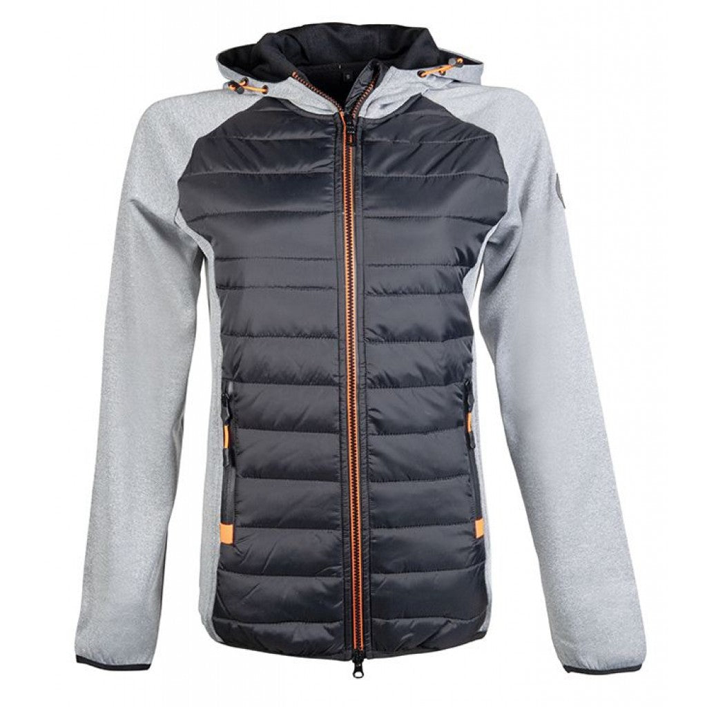 Sweat bi-matière à capuche pour cavalières HKM Style gris et noir avec zip orange