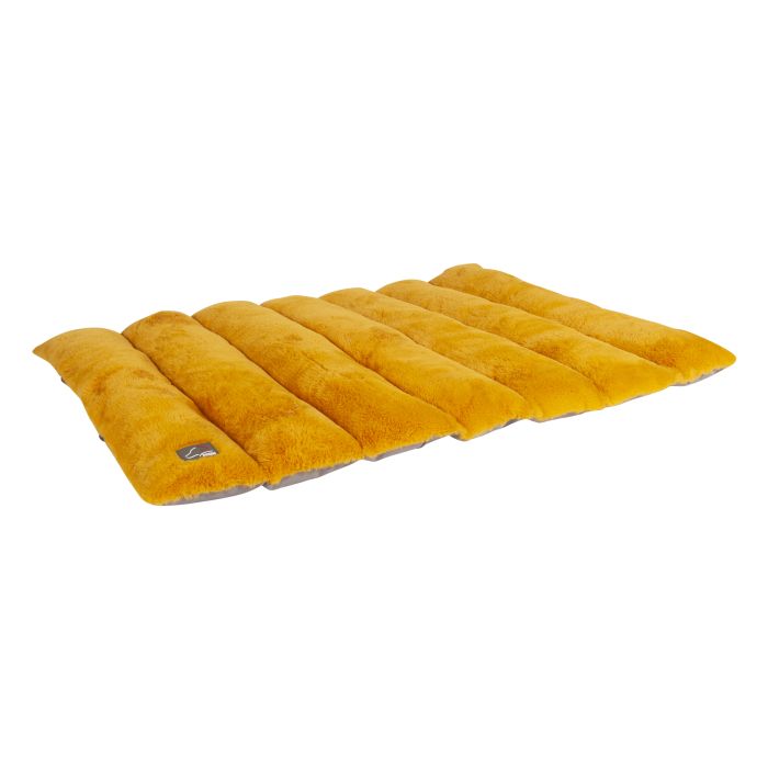 Tapis de voyage en polaire pour chiens HKM Anam Cara Travel taupe et jaune orangé