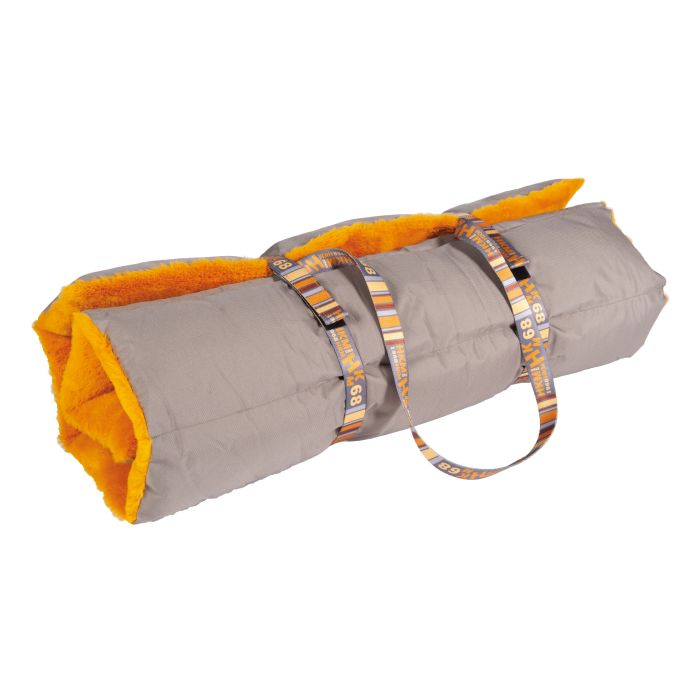 Tapis de voyage en polaire pour chiens HKM Anam Cara Travel taupe et jaune orangé