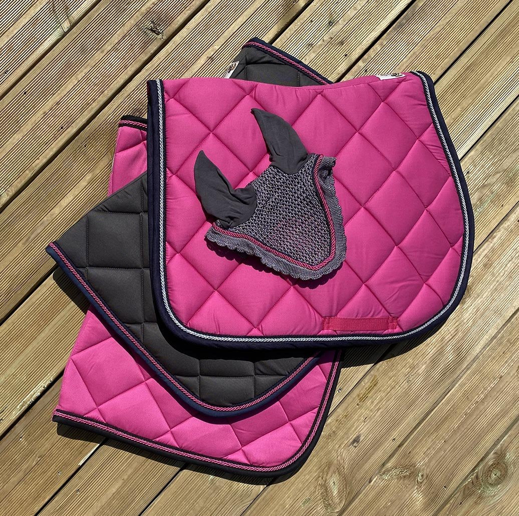 Bonnet anti-mouches pour chevaux Privilège Equitation Palm Beach gris/marine/fuchsia