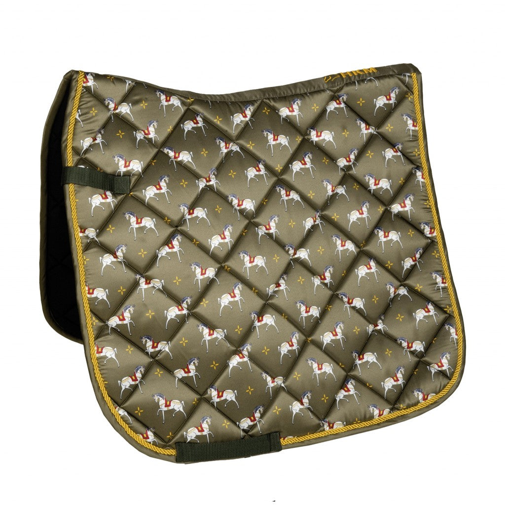 Tapis de selle pour poneys et chevaux HKM Allure Horses modèle CSO ou dressage kaki