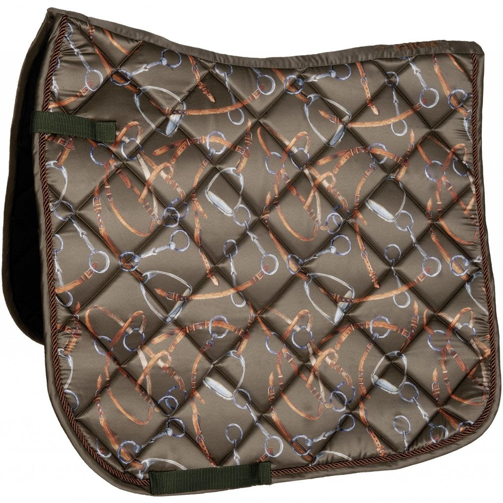 Tapis de selle poneys et chevaux HKM Allure modèle CSO ou dressage kaki