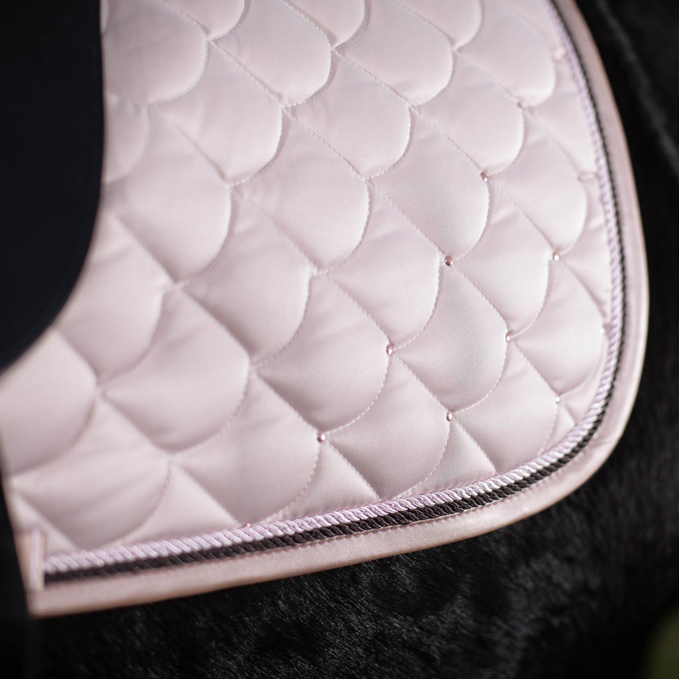 Tapis de selle pour poneys et chevaux CSO ou dressage HKM Copper Kiss rose porté