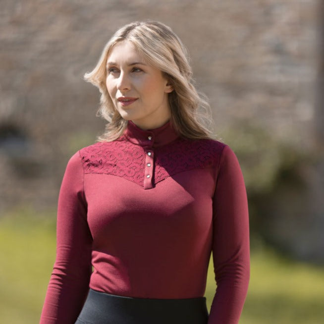Tee-shirt technique à manches longues pour cavalières du XS au XXL HKM Berry rouge cerise