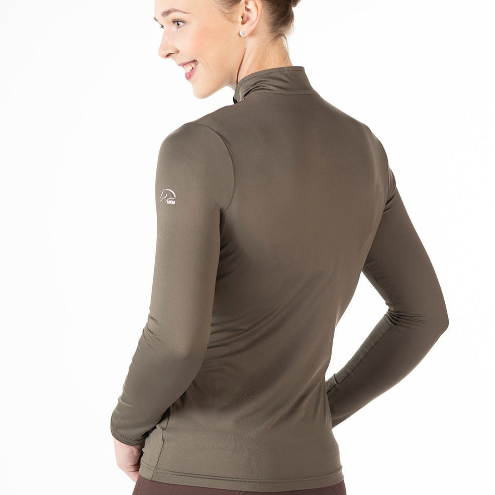 Tee-shirt technique à manches longues pour cavalières HKM Milano olive de dos