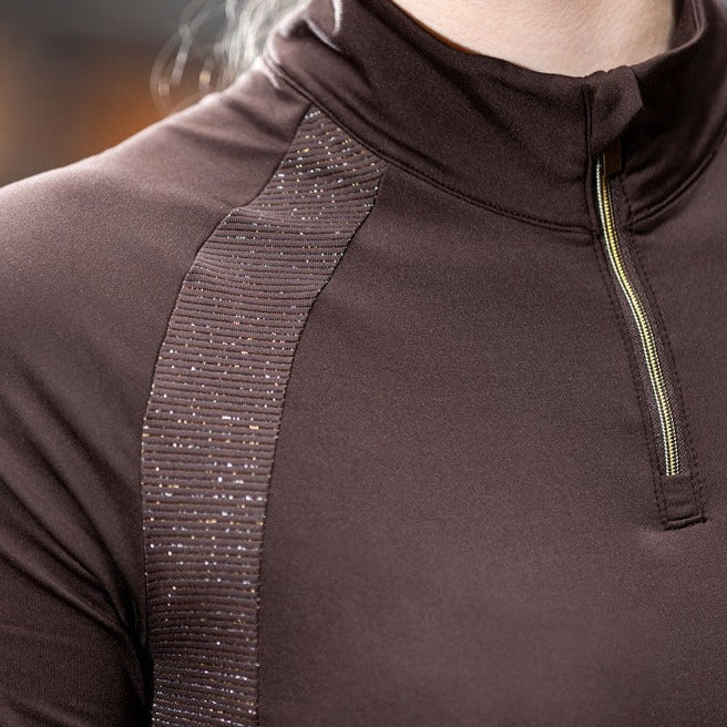 Tee-shirt technique à manches longues pour cavalières du XS au XXL HKM Basil marron détail