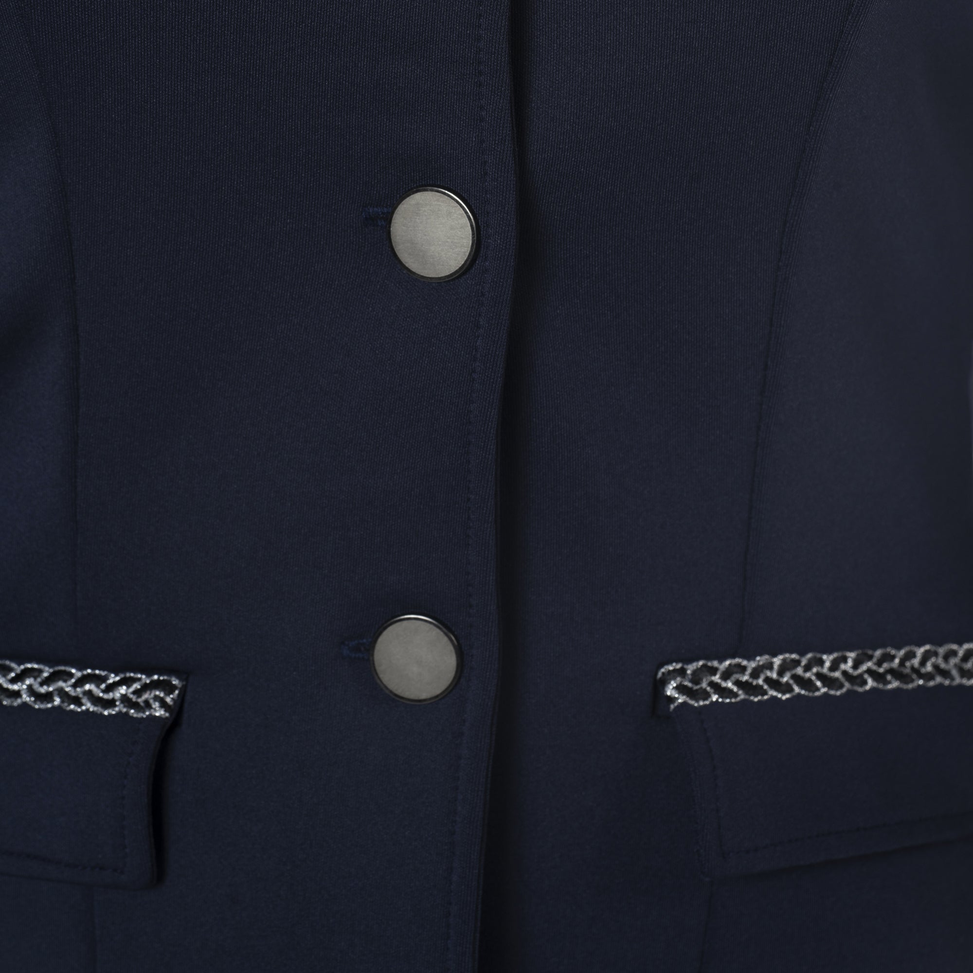 Veste de concours pour femmes du 34 au 44 Flags and Cup Paloma marine et galon argent détail
