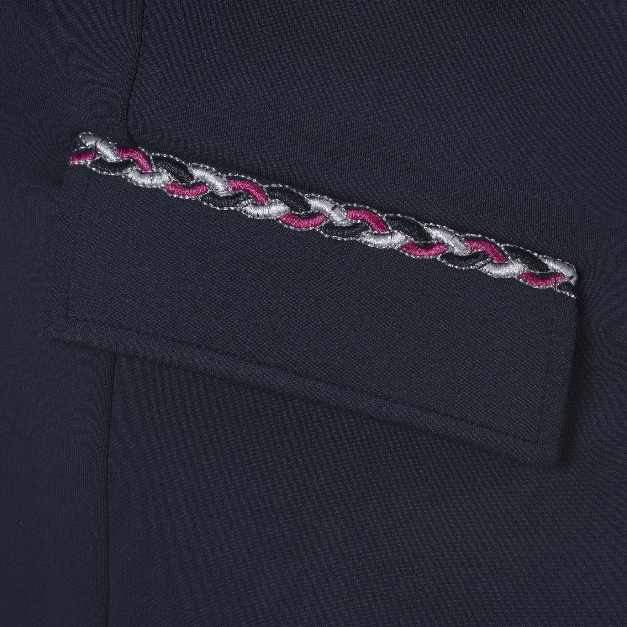 Veste de concours pour femmes du 34 au 44 Flags and Cup Paloma marine et galon fuchsia détail