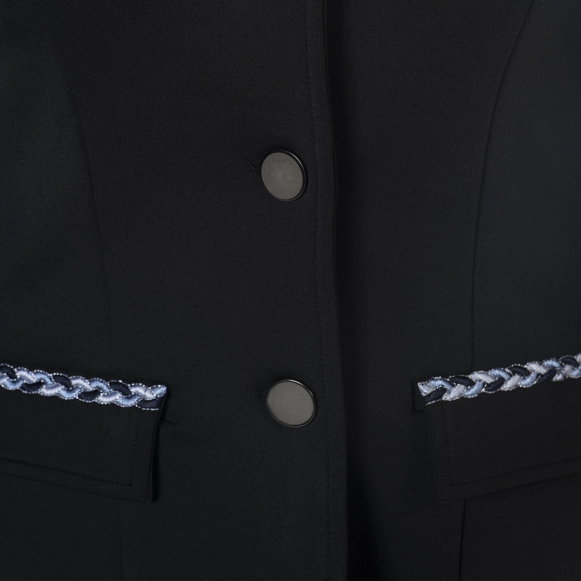 Veste de concours pour femmes du 34 au 44 Flags and Cup Paloma noire et galon bleu détail