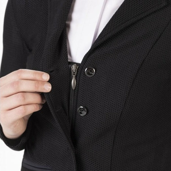 Veste de concours pour cavalières HKM Mesh Linda noire du 34 au 46 détail zip sous boutonnage