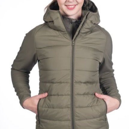 Blouson matelassé léger et bimatière pour femmes du XXS au XL HKM Active olive