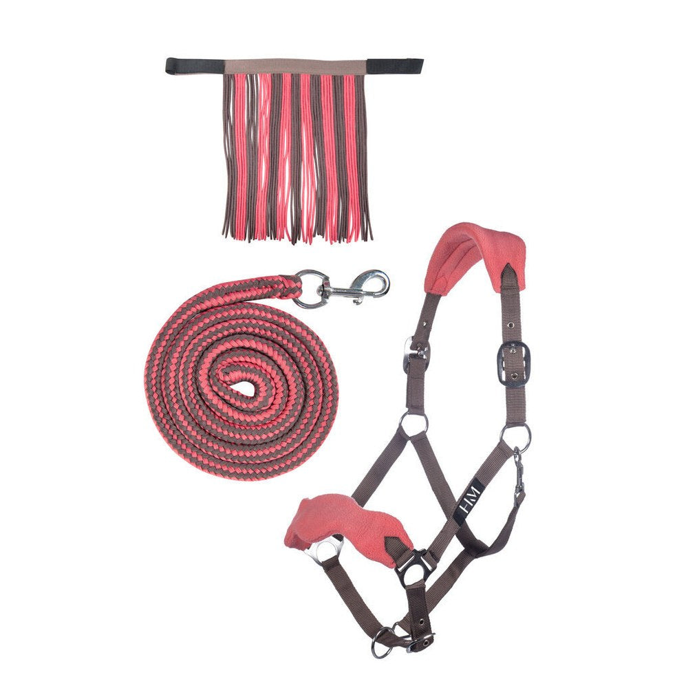Licol Set de licol mousqueton & franges détachables HKM poney Moka/rose poudré