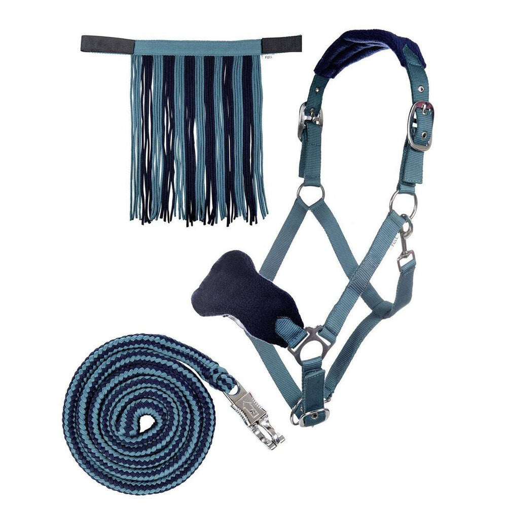 Licol Set de licol mousqueton & franges détachables HKM poney Pétrole/marine