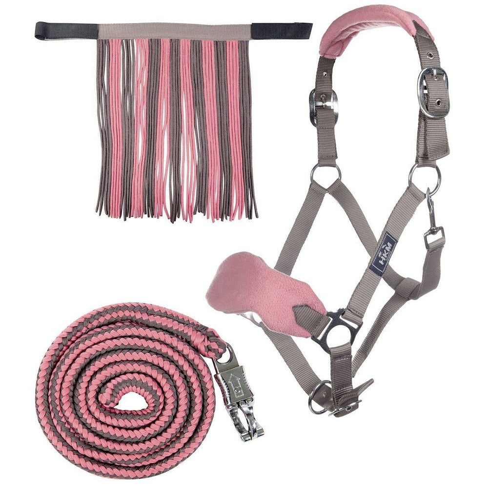 Licol Set de licol mousqu. anti p. franges détach. HKM poney Moka/rose poudré