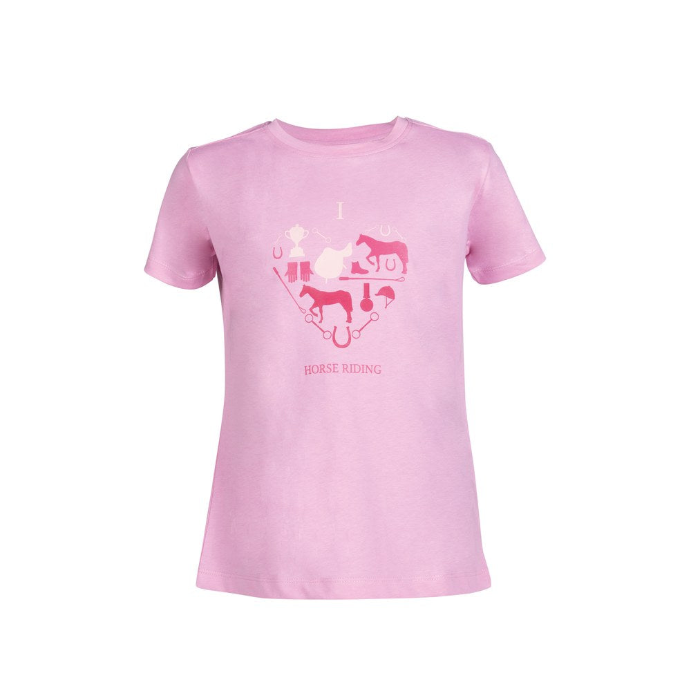 T-shirt d'équitation enfant I love horse riding Rose