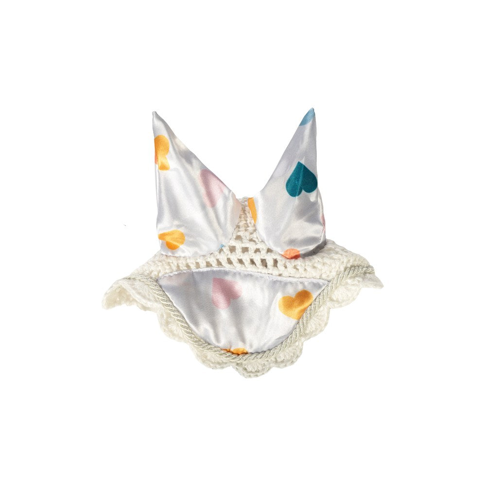 Bonnet anti mouches Hobby Horsing Print HKM Blanc avec petits cœurs