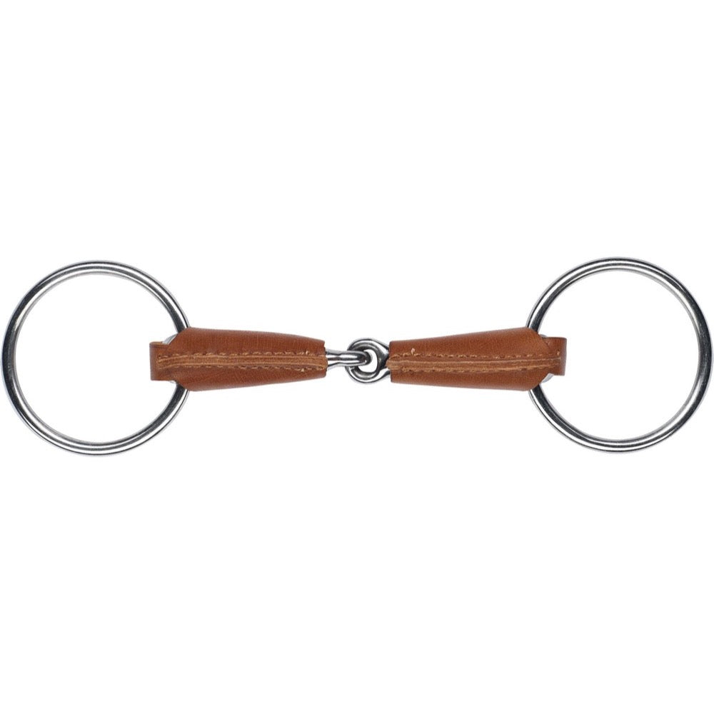 Mors à 2 anneaux brisé à canon creux en inox recouvert de cuir Feeling