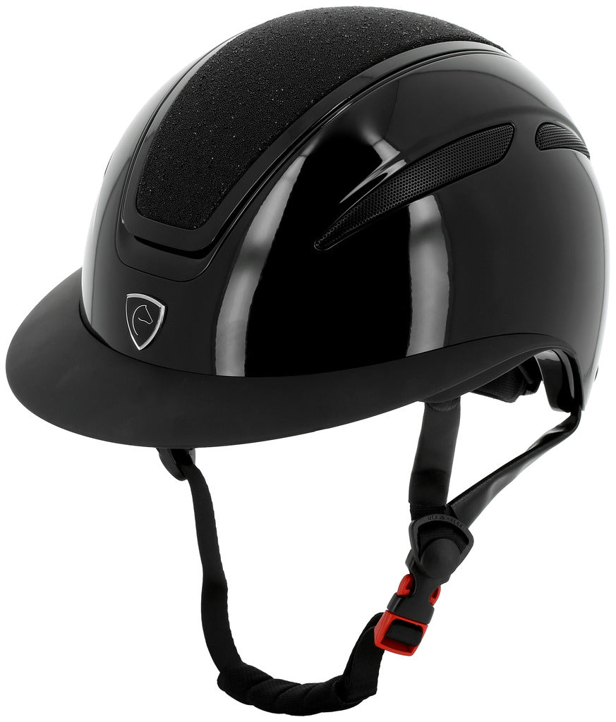 Casque EQUITHEME "AGRIS", visière large Noir brillant céleste