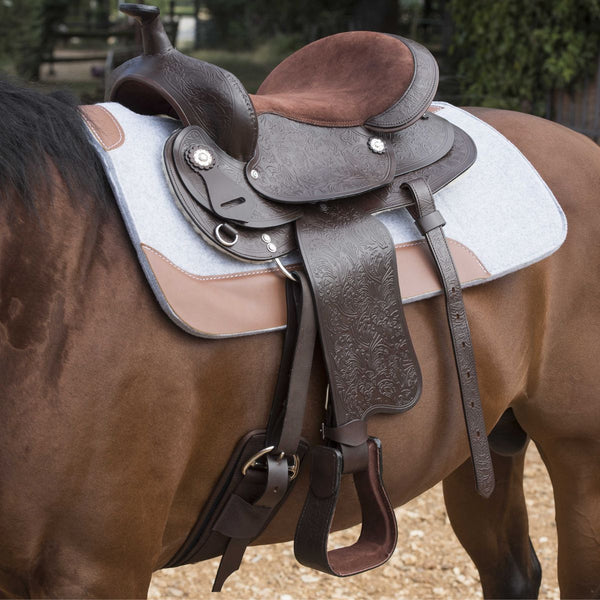 Selle Western En Cuir Pour Cheval De Trait - Type Tonneau à Rayures