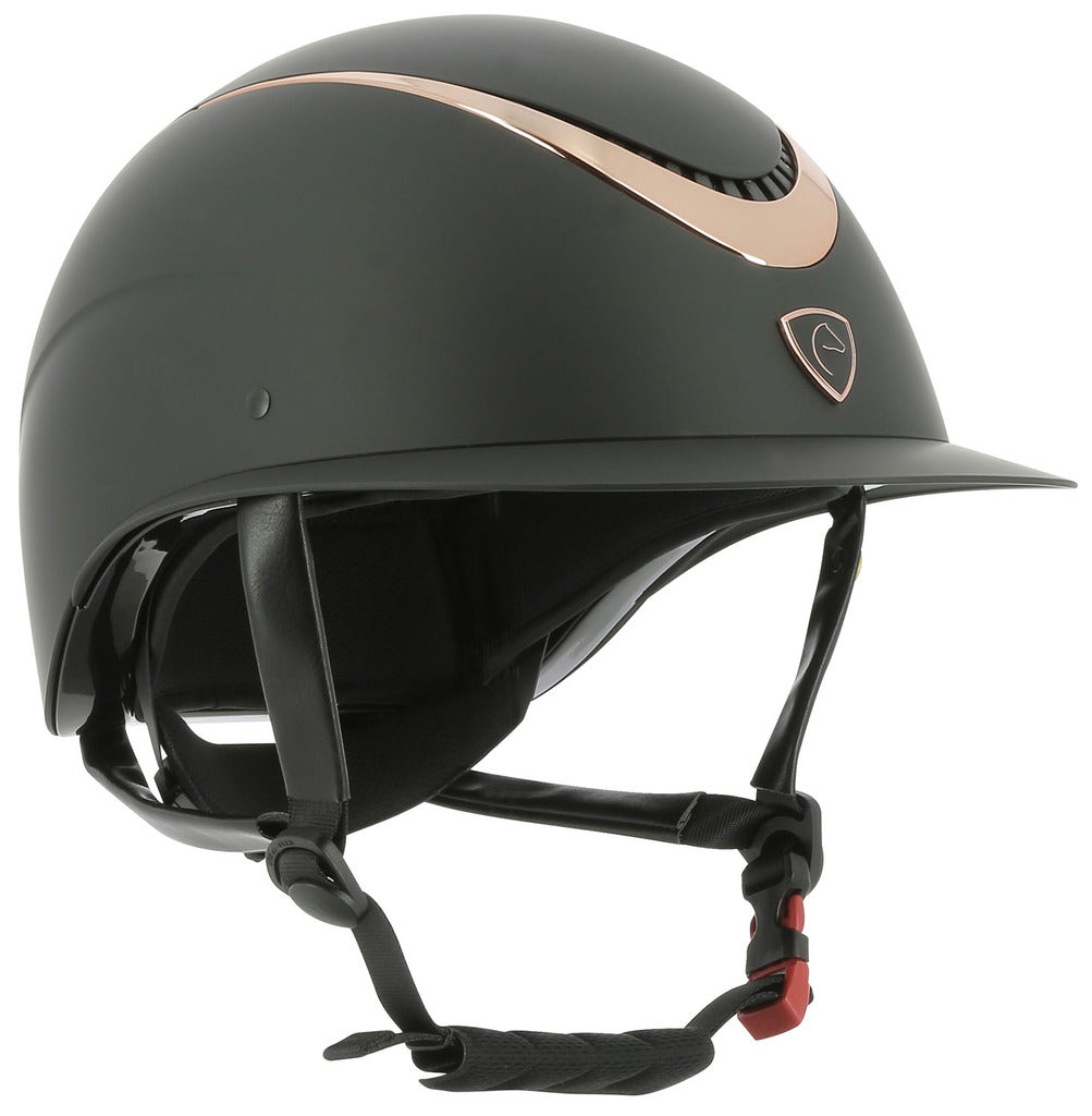 Casque Equithème noir mat avec insert Rose Gold