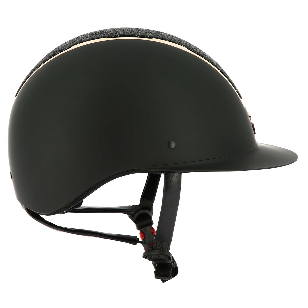 Casque d'équitation Equithème Glint Mat noir et rose gold - profil