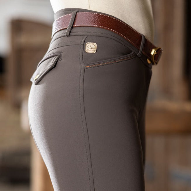 Pantalon équitation pour femme du 34 au 46 HKM Marrakesh fond peau et taille haute marron